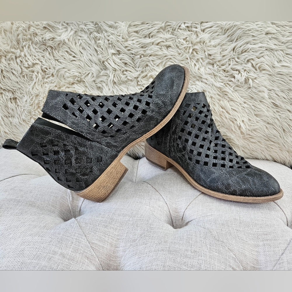 JG-Gray/Taupe Ankle Boots, Booties  Faux Leather Cutout Slip On Women's …
